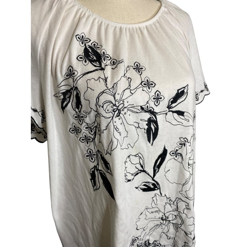 Floral embroidered‎ white tunic blouse women size Large - Picture 2 of 5